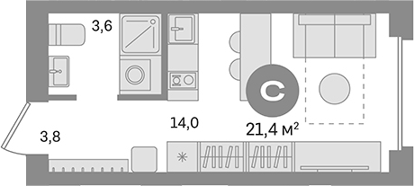 Планировка — Первый квартал. Вторая очередь, Студия, 21 м²