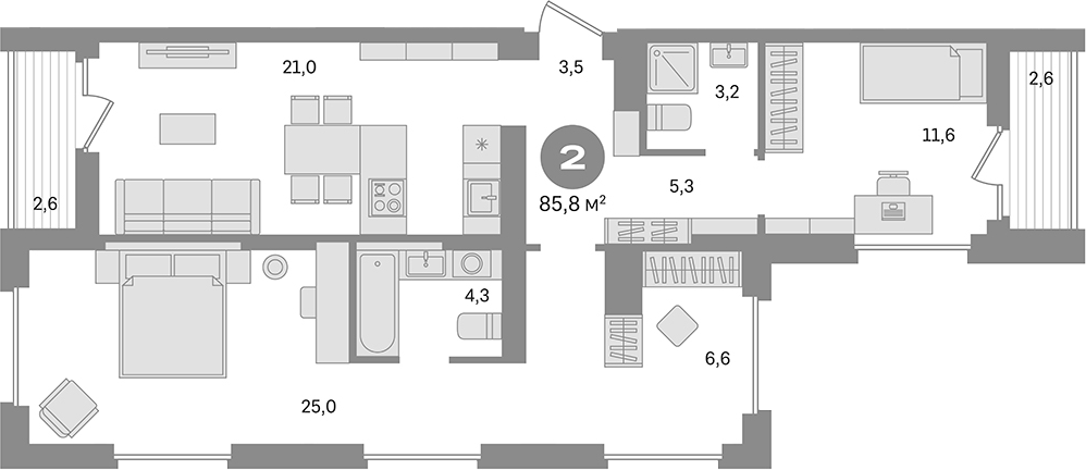 Планировка — Первый квартал. Вторая очередь, 2-комн., 81 м²