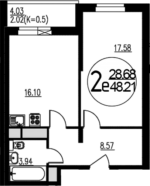 Планировка — Внуково Парк, 2-комн., 46 м²