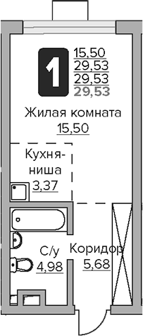 Планировка — Тринити, Студия, 30 м²