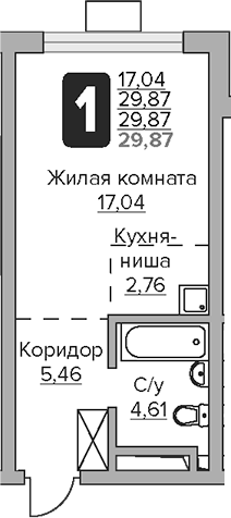 Планировка — Тринити, Студия, 30 м²
