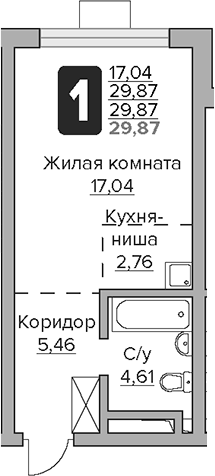 Планировка — Тринити, Студия, 30 м²