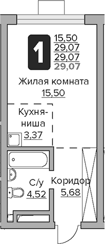 Планировка — Тринити, Студия, 29 м²
