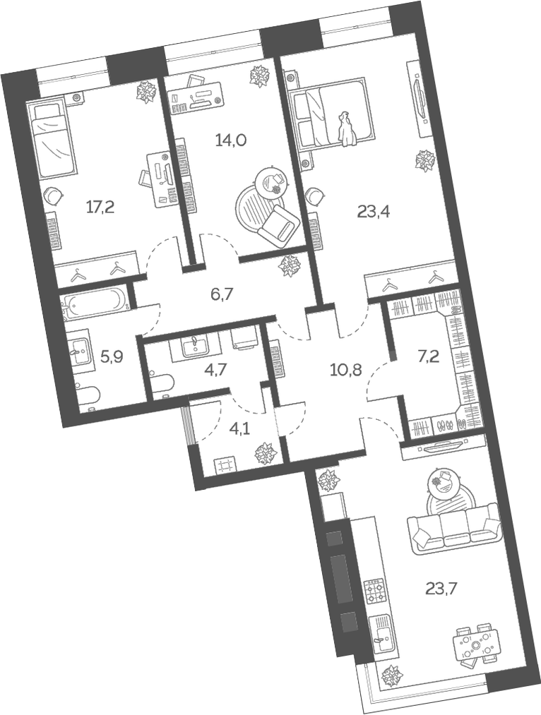 Планировка — Лайм, 4-комн., 118 м²