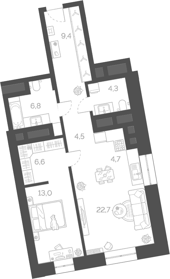 Планировка — Лайм, 2-комн., 72 м²