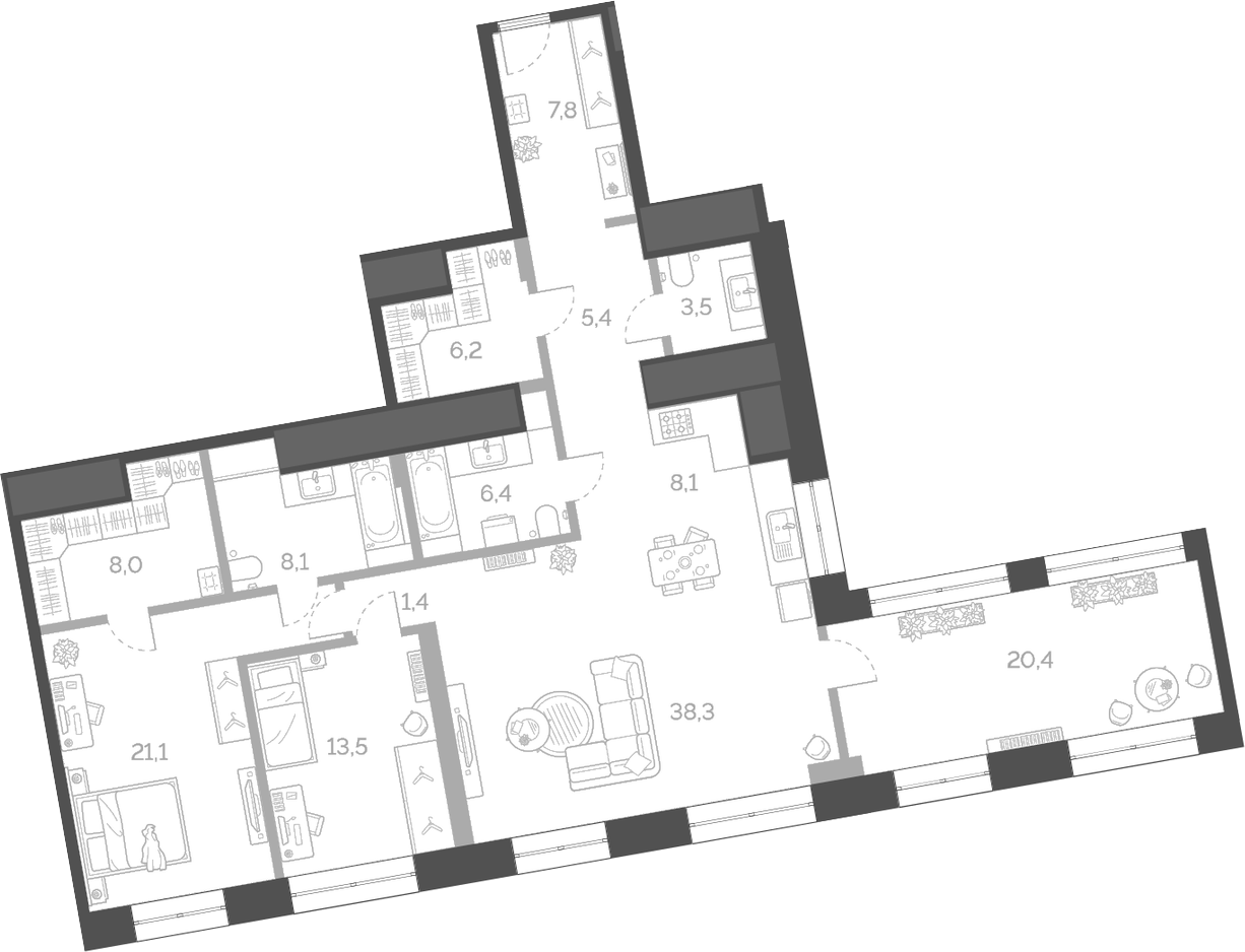 Планировка — Лайм, 4-комн., 148 м²