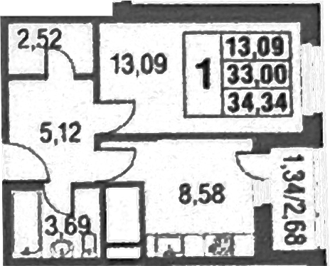 Планировка — Котельники Парк, 1-комн., 34 м²