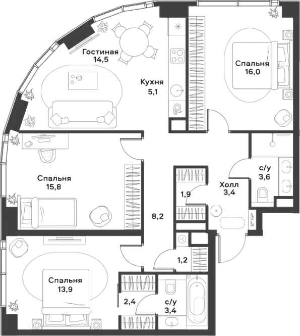 Планировка — ALIA, 4-комн., 89 м²