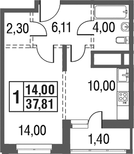 Планировка — Котельники Парк, 1-комн., 36 м²