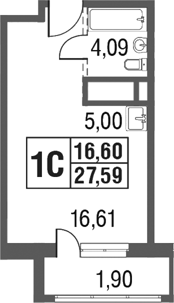 Планировка — Котельники Парк, Студия, 26 м²