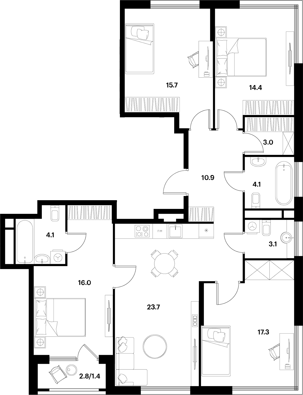 Планировка — ALIA, 5-комн., 112 м²