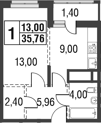Планировка — Котельники Парк, 1-комн., 34 м²