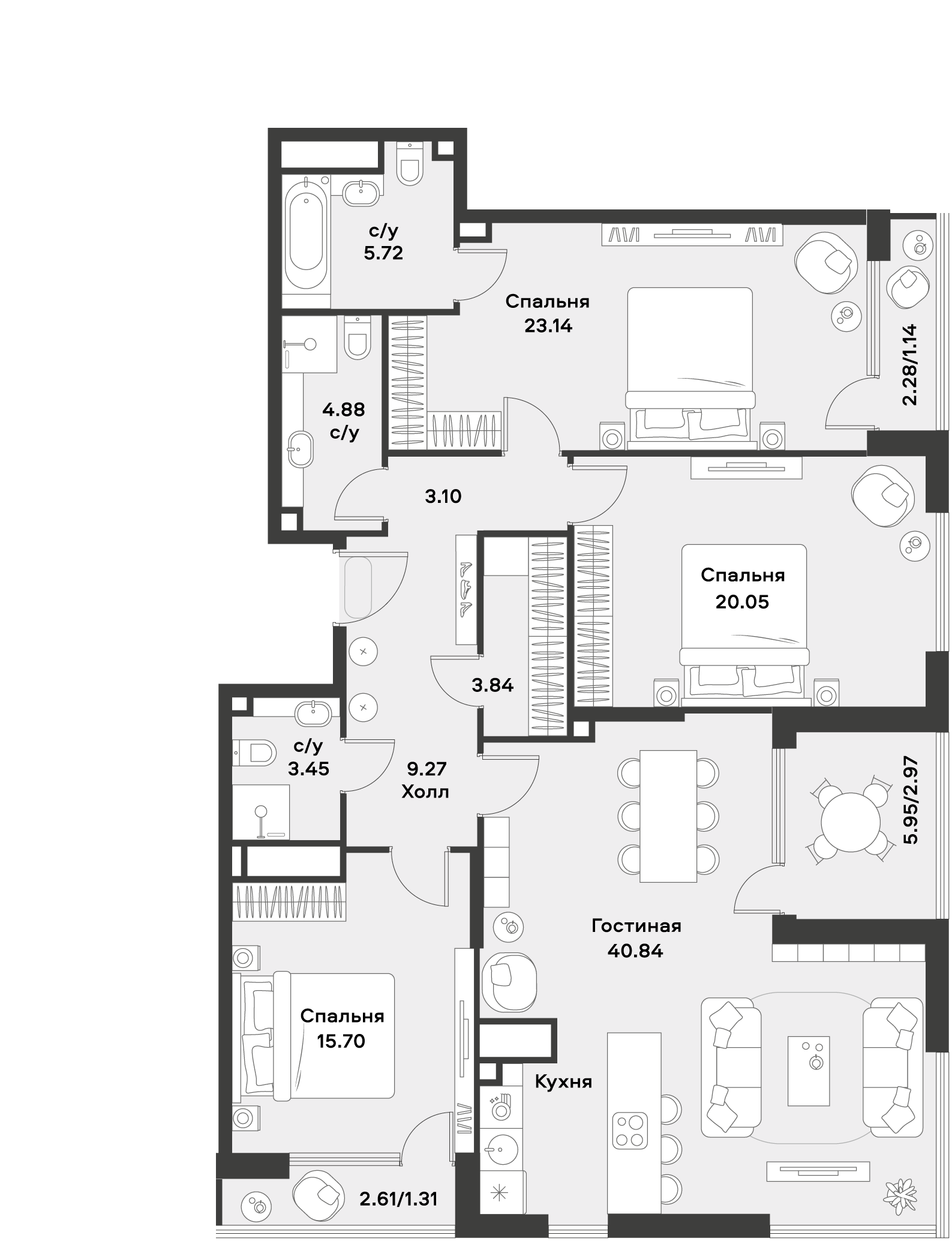 Планировка — ALIA, 4-комн., 130 м²