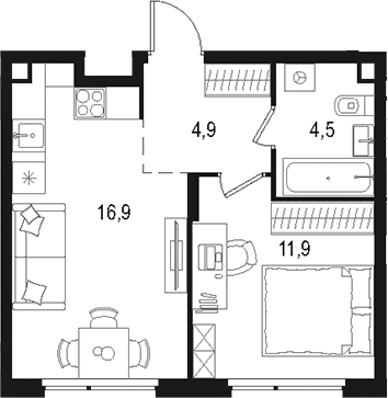 Планировка — Левел Лесной, 2-комн., 38 м²