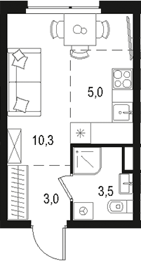 Планировка — Левел Лесной, Студия, 22 м²