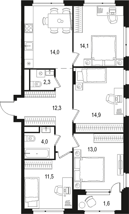 Планировка — Левел Лесной, 4-комн., 86 м²