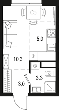 Планировка — Левел Лесной, Студия, 22 м²