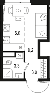 Планировка — Левел Лесной, Студия, 21 м²
