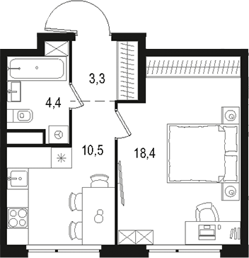 Планировка — Левел Лесной, 1-комн., 37 м²