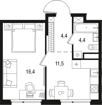 Планировка — Левел Лесной, 1-комн., 37 м²