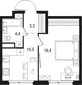 Планировка — Левел Лесной, 1-комн., 37 м²