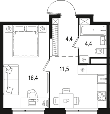 Планировка — Левел Лесной, 1-комн., 37 м²