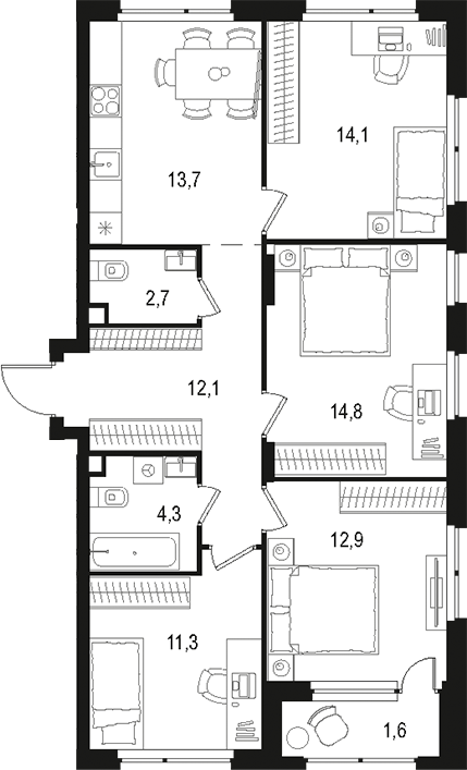 Планировка — Левел Лесной, 4-комн., 86 м²