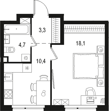 Планировка — Левел Лесной, 1-комн., 37 м²