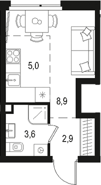 Планировка — Левел Лесной, Студия, 20 м²