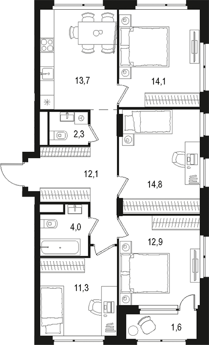 Планировка — Левел Лесной, 4-комн., 85 м²
