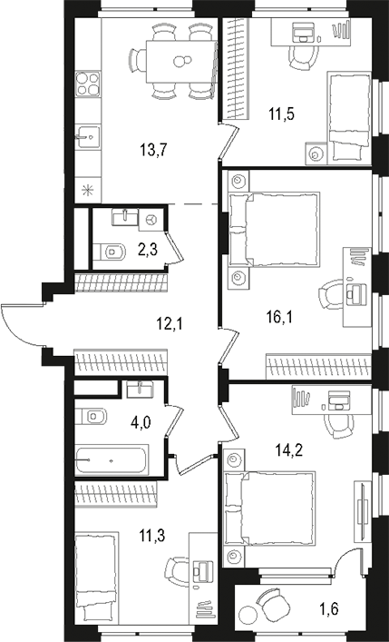 Планировка — Левел Лесной, 4-комн., 85 м²