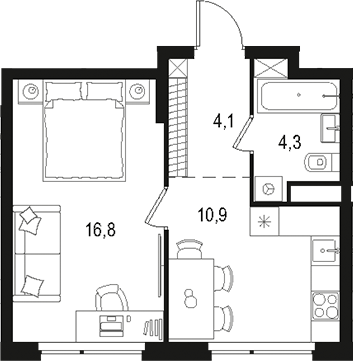 Планировка — Левел Лесной, 1-комн., 36 м²
