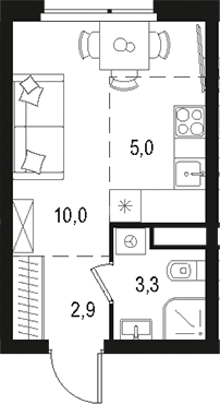 Планировка — Левел Лесной, Студия, 21 м²