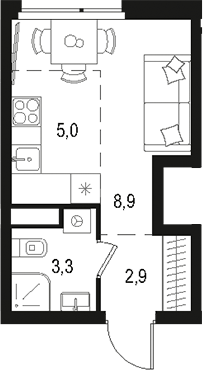 Планировка — Левел Лесной, Студия, 20 м²