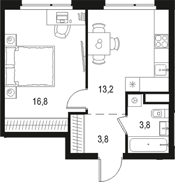 Планировка — Левел Лесной, 1-комн., 38 м²