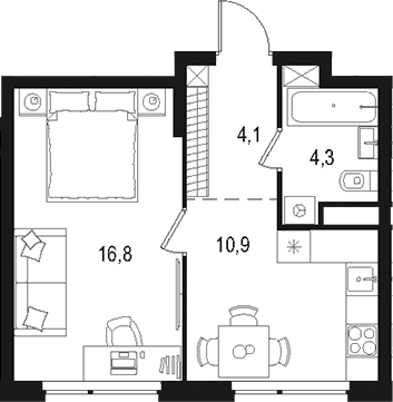 Планировка — Левел Лесной, 1-комн., 36 м²
