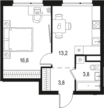 Планировка — Левел Лесной, 1-комн., 38 м²