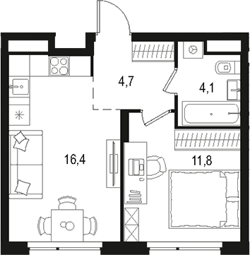 Планировка — Левел Лесной, 2-комн., 37 м²