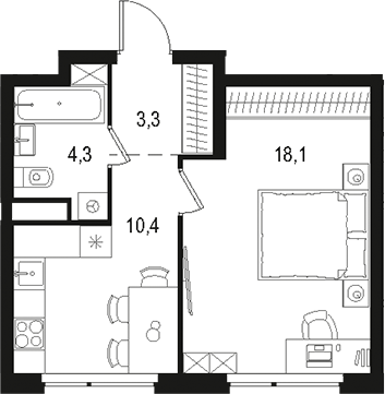 Планировка — Левел Лесной, 1-комн., 36 м²