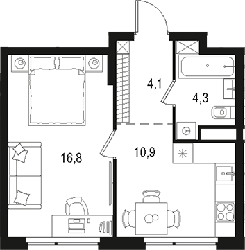 Планировка — Левел Лесной, 1-комн., 36 м²