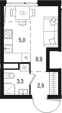 Планировка — Левел Лесной, Студия, 20 м²