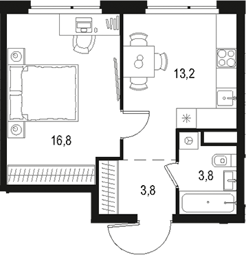 Планировка — Левел Лесной, 1-комн., 38 м²