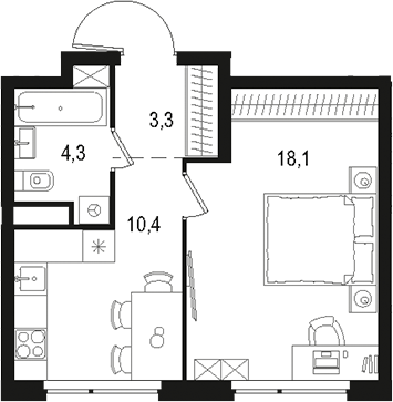 Планировка — Левел Лесной, 1-комн., 36 м²