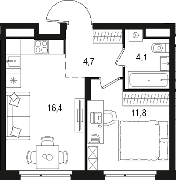 Планировка — Левел Лесной, 2-комн., 37 м²
