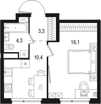 Планировка — Левел Лесной, 1-комн., 36 м²
