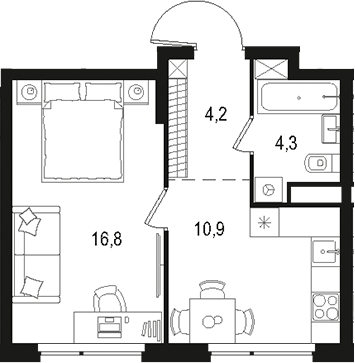 Планировка — Левел Лесной, 1-комн., 36 м²
