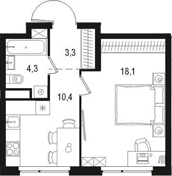 Планировка — Левел Лесной, 1-комн., 36 м²