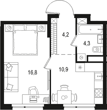 Планировка — Левел Лесной, 1-комн., 36 м²