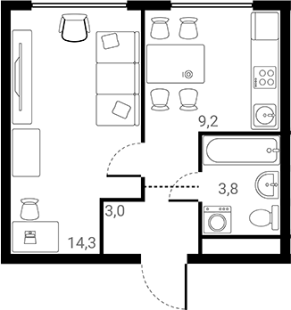 Планировка — Лесная Коллекция, 1-комн., 30 м²