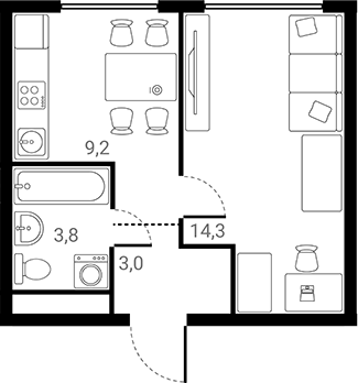 Планировка — Лесная Коллекция, 1-комн., 30 м²